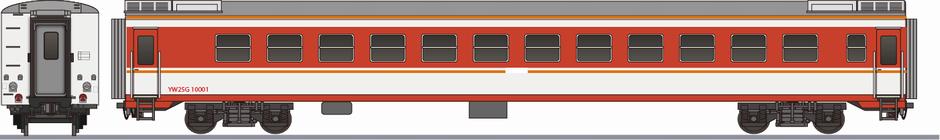 中国鉄路　YW25G形　硬臥車(China Railway YW25G)の側面イラスト
