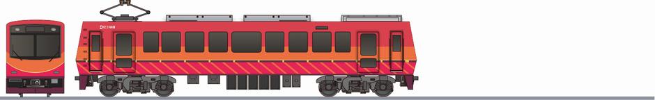 叡山電鉄　デオ700系722　リニューアルの側面イラスト