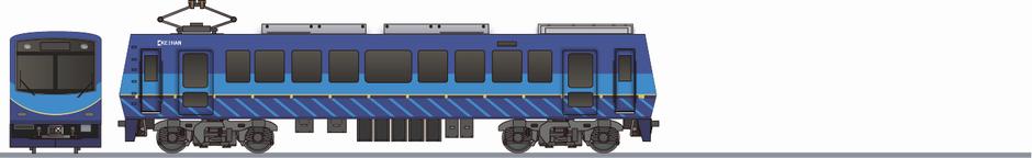 叡山電鉄　デオ700系723　リニューアルの側面イラスト