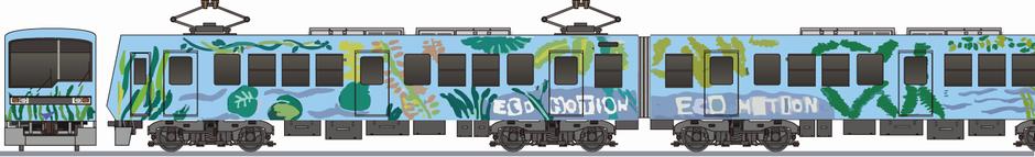 叡山電鉄　デオ800系　「エコモーショントレイン」の側面イラスト