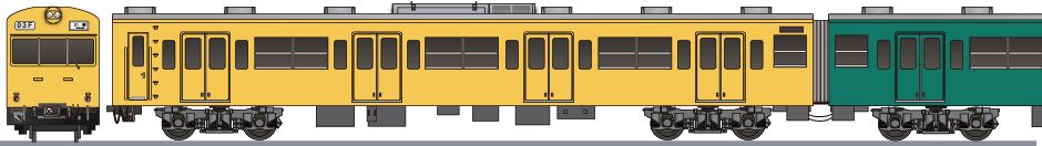 国鉄　103系　南武線　混色編成の側面イラスト