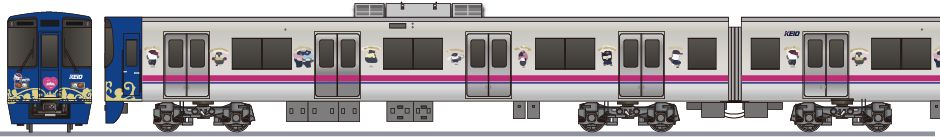 京王電鉄　9000系　「サンリオトレイン」リニューアルの側面イラスト