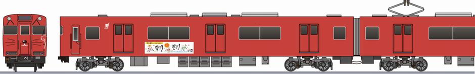 名古屋鉄道　6000系　「招き猫」ラッピングの側面イラスト