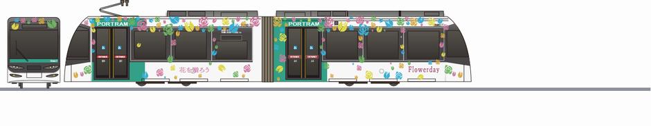 富山ライトレール　TLR0600系TLR0605編成　「フラワーデー」2019の側面イラスト